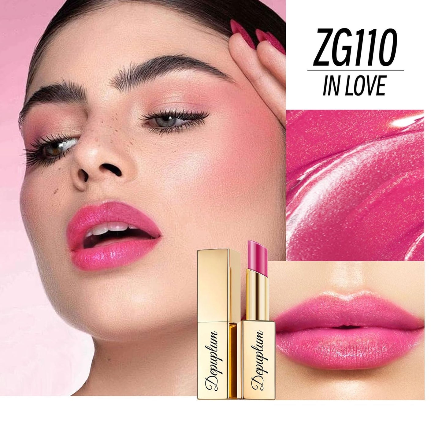 Hot Pink Brown Nude Lipstick Set for Women Shimmer Tinted Lip Balm Hydrating Moisturizing Lipstick Cruelty Free Lip Makeup, DM110/117/118