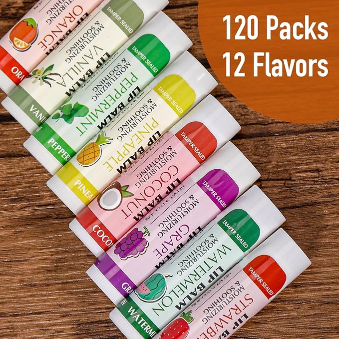 AZEN 120 Pack Lip Balm, Natural Lip Balm Bulk, Lip Care Product, Moisturizing Lip Balm for dry cracked lips