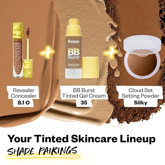 Kosas BB Burst Tinted Face Gel Cream - Supports Healthy Collagen, Smoothes Skin, Hydrates & Moisturizes - Lightweight Buildable Coverage - Medium Deep Warm Olive 35, (1 Oz/30 ML)