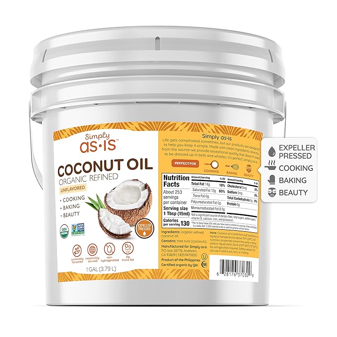 Simply as-is | Organic Refined Coconut Oil for Cooking, Baking | Neutral Flavor & Aroma | Expeller-Pressed | 128 fl oz