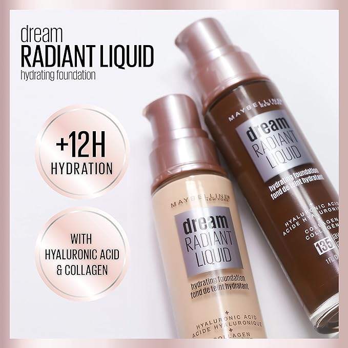 Maybelline Dream Radiant Liquid Medium Coverage Hydrating Makeup, Lightweight Liquid Foundation, Coconut, 1 Count (Pack of 2)