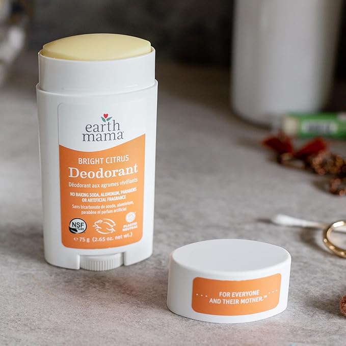 Earth Mama Bright Citrus Deodorant | Safe for Sensitive Skin, Pregnancy and Breastfeeding, Contains Organic Grapefruit and Calendula, No Baking Soda or Aluminum, 2.65-Ounce