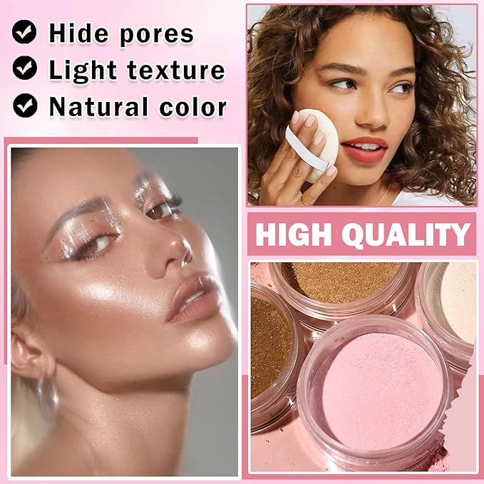 Oil Control Loose Powder Makeup Translucent Setting Powder Shimmer Long Lasting Lightweight Polvo Traslucido Maquillaje Para Mujer Face Powder Makeup - 01 White Shimmer
