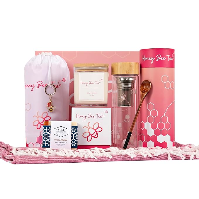 Honey Bee Tea™ Gift Set | Gifts for Women | 7 Piece Set | Hand Picked Beautifully Packaged | Luxury Spa Gift Featuring Naples Soap Company