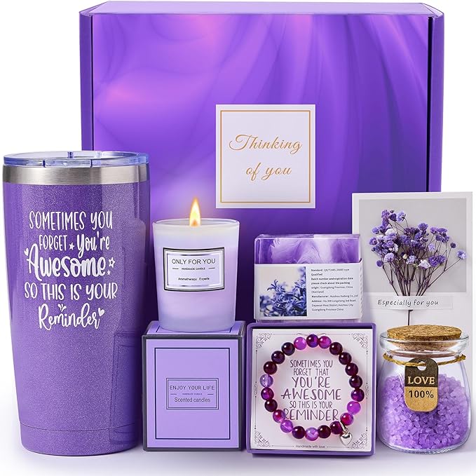 Gifts for Women Mom Best Friend, Unique Birthday Valentines Mothers Day Christmas Gifts for Women, Lavender Spa Gift Basket Set for Her, Self Care Get Well Retirement Appreciation Gifts