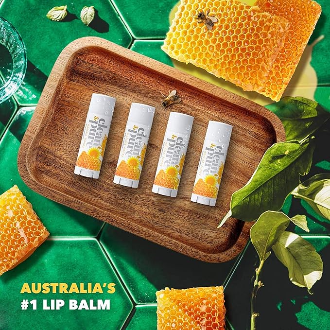 Lip Balm 4-Pack (Manuka Honey with Sunscreen) | Lip Care Set With 100% All Natural Beeswax | Vitamin E Oil | Flavored Lip Balm for Dry, Chapped Lips | Made in Australia