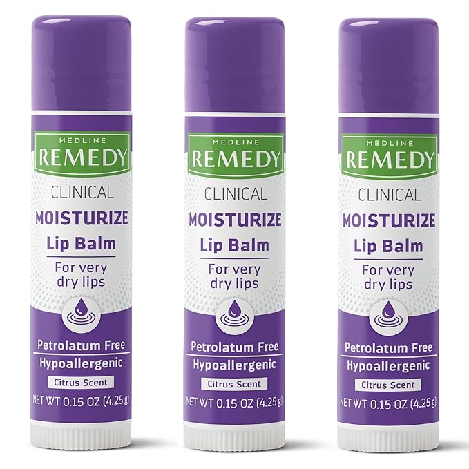 Medline Remedy Clinical Lip Balm, 3 Count, Citrus Scent, Moisturizing, Hydrating, Nourish, Nutrient Rich, Soothing Natural Oils, Revitalize, Comforting, Skin Conditioners, 0.15 oz Stick