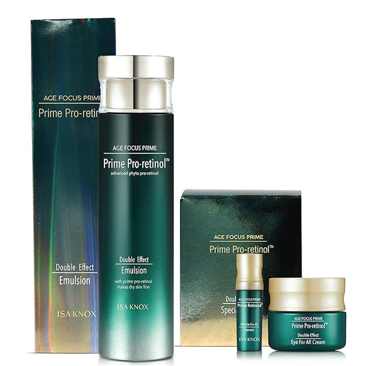 ISA KNOX AGE FOCUS PRIME Double Effect Emulsion by LG Beauty, PRIME Wrinkle For All Serum & PRIME Eye For All Cream - Korean Skin Care, Daytime Retinol (177 ml/5.99 fl oz)
