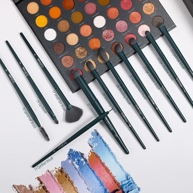 DUcare Makeup Brushes Set 17 Pcs with Brush Cleaning Mat and Makeup Sponge Professional Face Powder Eye Shadow Powder Liquid Cream Kit Gift Box