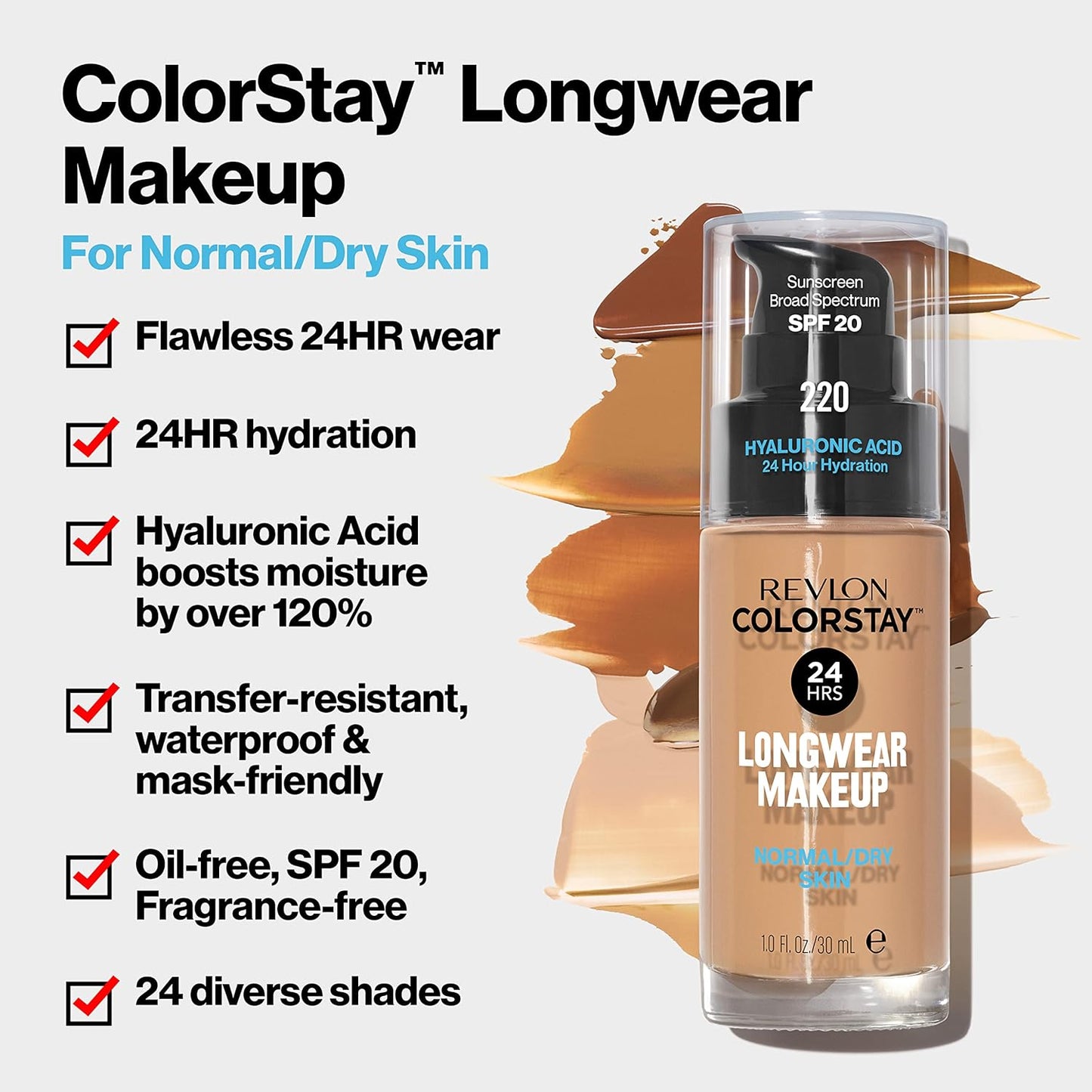 Revlon Liquid Foundation, ColorStay Face Makeup for Normal & Dry Skin, SPF 20, Longwear Medium-Full Coverage with Natural Finish, Oil Free, 135 Vanilla, 1 Fl Oz