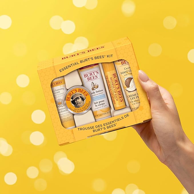 Burt's Bees Back to School Gifts Ideas, 5 Body Care College Dorm Products, Everyday Essentials Set - Original Beeswax Lip Balm, Deep Cleansing Cream, Hand Salve, Body Lotion & Foot Cream, Travel Size