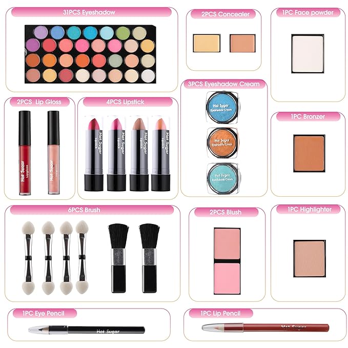 Hot Sugar Girls Makeup Kit for Birthday Gift, All in One Beginner Makeup Kit for Women Full Kit, Christmas Makeup Set for Teens 10 12 13 16 Includes Real Cosmetics and Makeup Tools (BLUE)