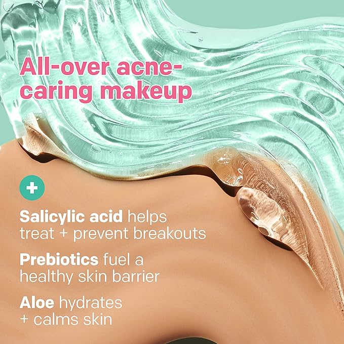 Almay Clear Complexion Acne Foundation Makeup with Salicylic Acid - Lightweight, Medium Coverage, Hypoallergenic, Fragrance-Free, for Sensitive Skin, 099 Porcelain, 1 fl oz.