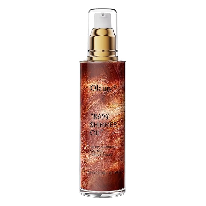 Shimmer Body Oil, Highlighter Makeup Smooth Glitter Glow Liquid Foundation for Face & Body,Liquid Illuminator Body Shimmer Lotion for Women (4# Golden Brown)