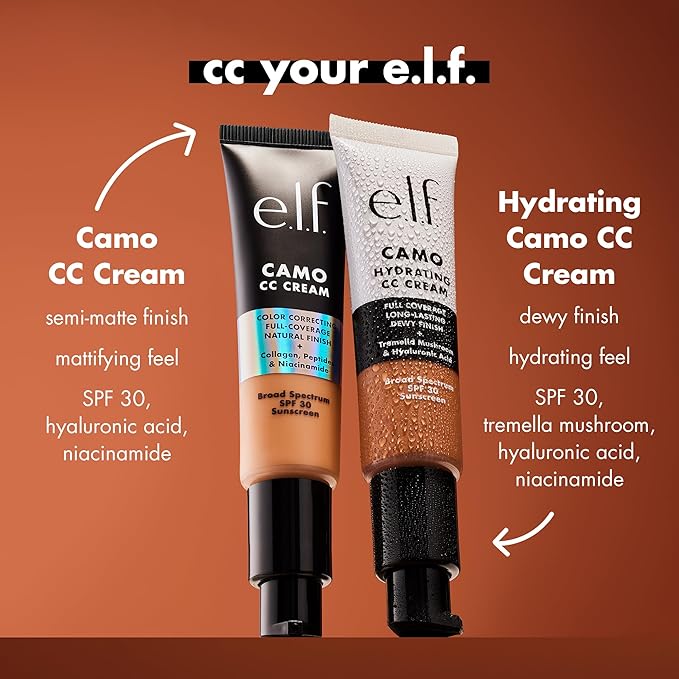 e.l.f. Hydrating Camo CC Cream, SPF 30, Color Correcting Full Coverage Foundation For A Dewy Finish, Vegan & Cruelty-Free, Medium 350 W