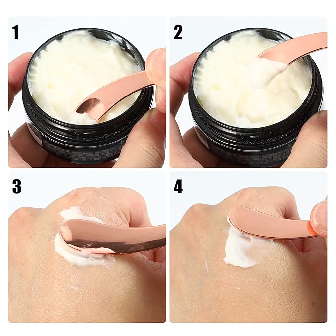 VOCOSTE 4 Pcs Makeup Spatula Mini Spoon, Eye Cream Massage Sticks Beauty Scoop, for Facial Cosmetic Face Cream, Zinc Alloy Moon Shape 2.13"x0.51", Silver Tone