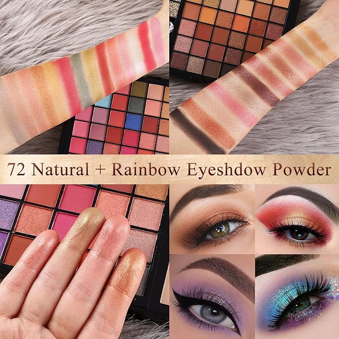 Makeup Sets For Teens Women Full Kits - All in One Gift Makeup Kits For Girls Make Up Set Included Eyeshadow, Blusher, Compact Powder, Eyeliner Pencil For Beginners (N)