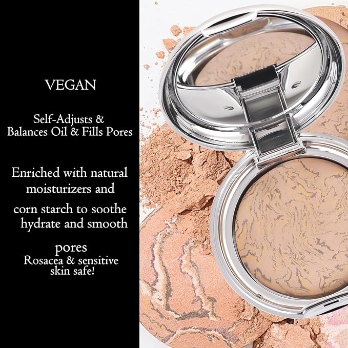 Marbleized Baked Foundation Makeup, Balance and Brighten Color Correcting Powder Foundation - Buildable Light to Medium Coverage - Demi-Matte Natural Finish (#003 MEDIUM, 0.32 Oz)
