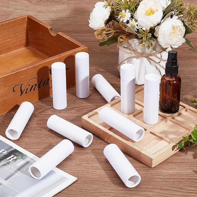 NICENEEDED 10 Pcs Paperboard Lip Balm Tubes, 0.6 Oz Kraft Paper Lipstick Tube, Cardboard Empty Deodorant Container Solid Perfume Tube Cosmetic Box for DIY Chapstick Deodorant Crayon