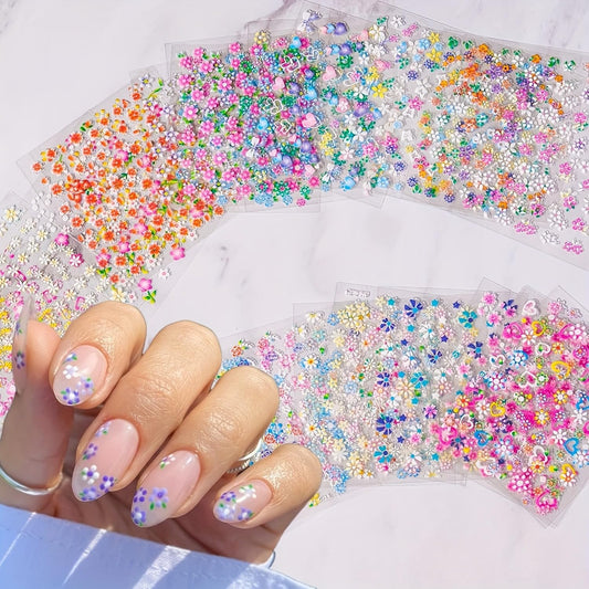 30 Sheets Flower Nail Stickers Colorful 3D Self Adhesive Cute Daisy Floral Nail Decals Heart Nail Art Charms for DIY Design (ST-F)