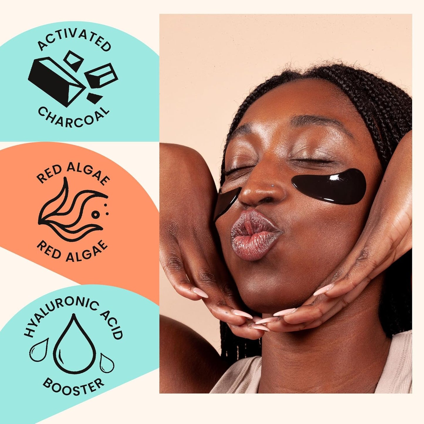 BLAQ Eye Mask, Eye Masks for Dark Circles and Puffiness, Under Eye Mask with Red Algae and Activated Charcoal, Vegan and Cruelty-Free Under Eye Masks, 15-Pack, Hyaluronic Acid Bright Eyes