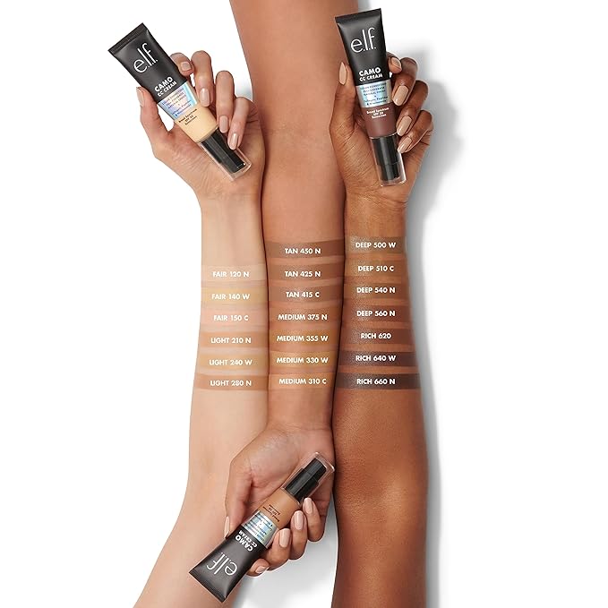 e.l.f. Camo CC Cream, Color Correcting Medium-To-Full Coverage Foundation with SPF 30, Deep 500 W, 1.05 Oz (30g)