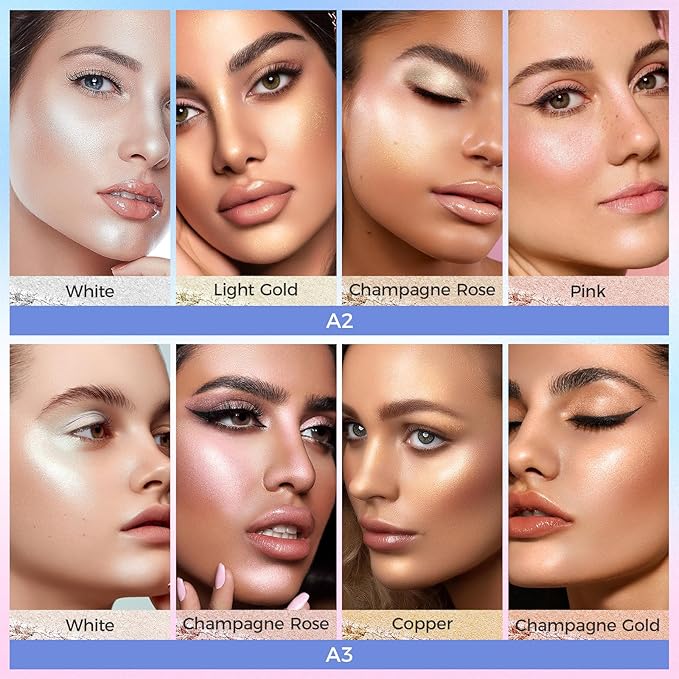 Highlighter Makeup Palette,Highlighter Palette Illuminator Powder Palette White Highlighter Baked Waterproof Long Lasting Brilliant Lighten Skin Color Face Contour Powder Makeup Highlighter