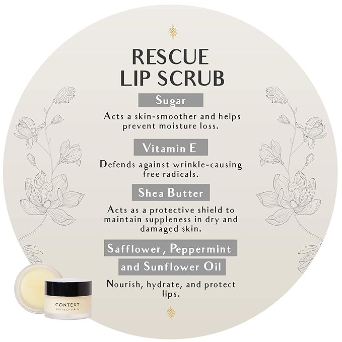 Context Skin Rescue Lip Scrub - sugar lip scrubs for nourishing essential lip care, Lip repair for soft lips, organic lip scrub, essential oils, ultra hydrating, lip moisturizer for very dry lips