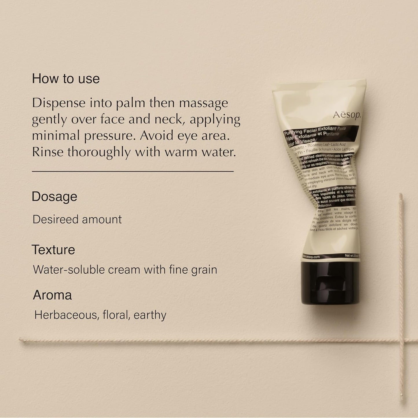 Aesop Purifying Facial Exfoliant Paste | Refresh, Cleanse, Soften Skin | Cream Based Cleanser Enhanced With Fine Quartz, Rosemary Leaf, Lactic Acid | 2.6oz / 75mL