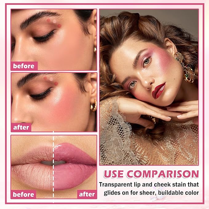 4PCS Cooling Water Jelly Tint Blush Stick for Cheeks,Multi-use Jelly Lip and Cheek Tint Stain,Moisturizing Natural Jelly Blush Stick,Buildable Watercolor Finish - Cruelty Free