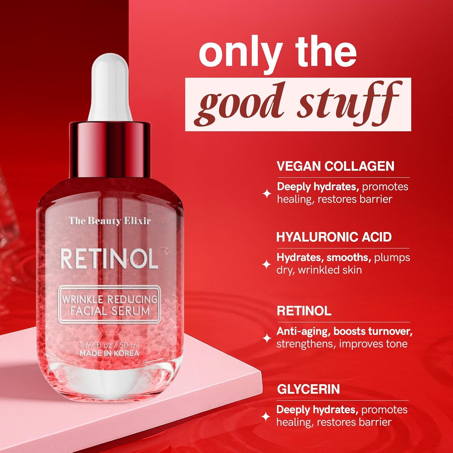 Retinol Serum For Face - Dermatologist Tested, Anti-Aging, Fine Lines & Wrinkles & Post-Acne Marks Treatment - Clean Beauty, Cruelty-Free Korean Skin Care for All Skin Types - 1.69oz