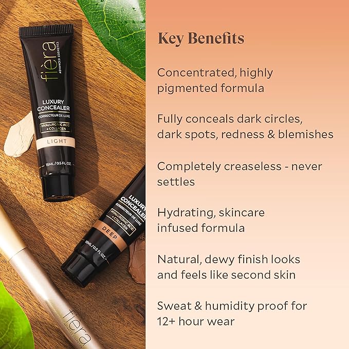 Fièra Luxury Concealer with Anti-Aging - All Day Coverage for Dark Circles, Fine Lines, Wrinkles & Spots - Deep, 0.5 Ounce