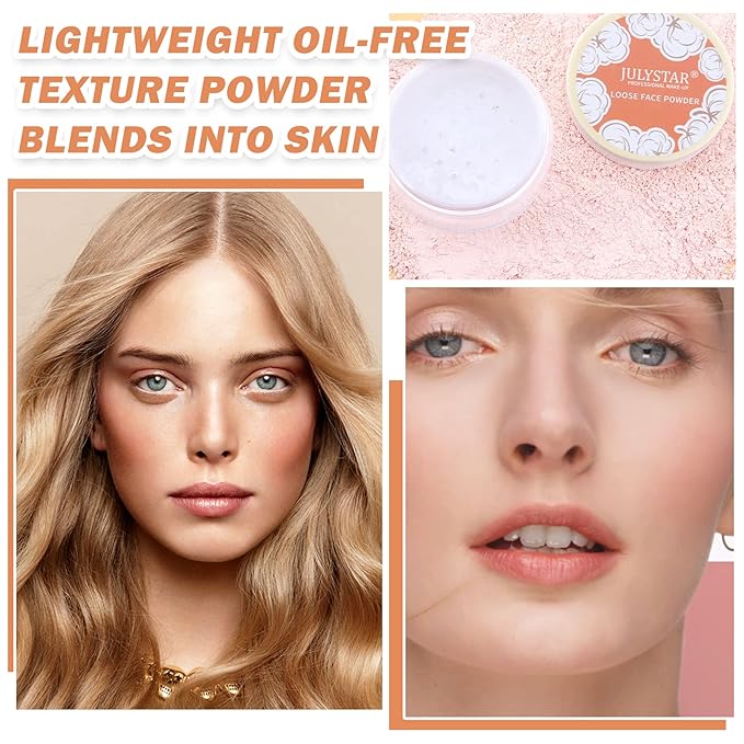 2PCS Pink Setting Powder Loose Face Powder Matte Soft Smooth Oil Control Long Lasting Loose Setting Powder Makeup for Natural Flawless（02# Pink Complexion）