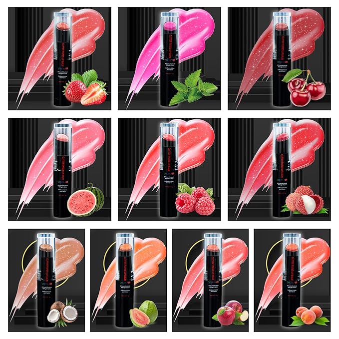 10 Pack Tinted Lip Balm With Glitter Powder Stocking Stuffers Tinted Chapstick - Moisturizing Lip Balm with Shimmer - Lipstick Set - Assorted Colors and Favors