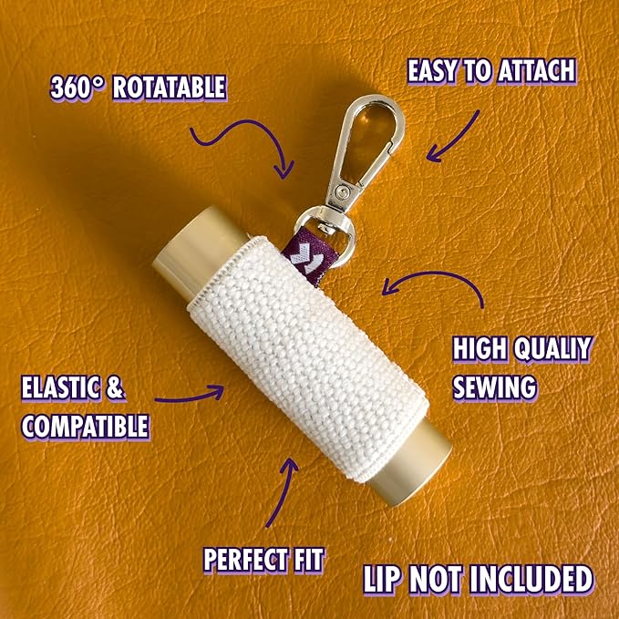 LipBalm Holder with Keychain, Lipstick Holder Keychain, Lip Gloss Holder Keychain, Never Lose Your Lip Balm, Lip Gloss or Lipstick with Cute Elastic Lip Balm Keychain Holder (White)