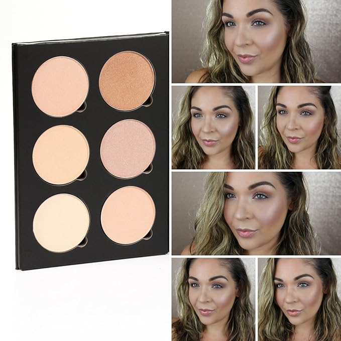 Makeup Highlighter Palette – Beauty Junkees Powder Highlighter Makeup Palette 6 Shades Glow Kit, Face Highlight Make Up Set for Beginners, Professional Quality, Paraben Gluten Cruelty Free Cosmetics