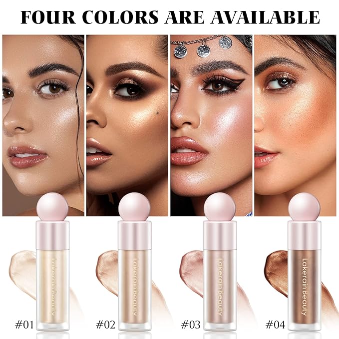 Liquid Highlighter Makeup, Natural Silky Shimmer Finish Liquid Face Highlighter, Highly Pigmented, Lightweight, Blendable, Soft Cream Highlighter For Face (#03 Rose Gold Shimmer)