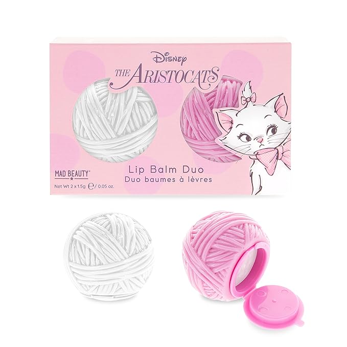 MAD BEAUTY Disney Marie Ball of Wool Lip Balm Duo Moisturize & Hydrate for Soft Fresh Lips, Great Gift, Adorable, Strawberry and Vanilla