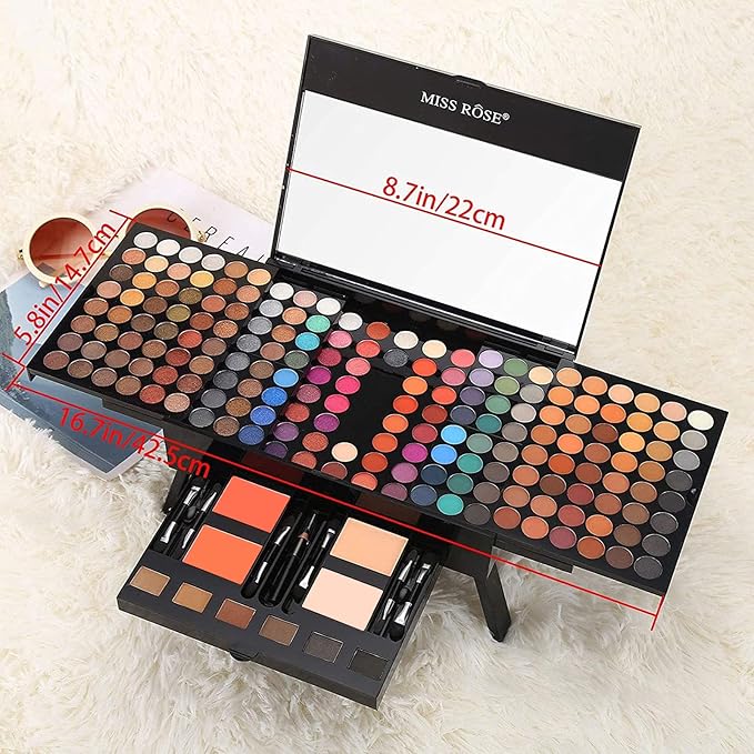 190 Colors Cosmetic Make up Piano Box Set,Combination with Eyeshadow /Facial Blusher /Eyebrow Powder /Eyeliner Pencil /Mirror,All-in-1 Makeup Gift Set (Color A)