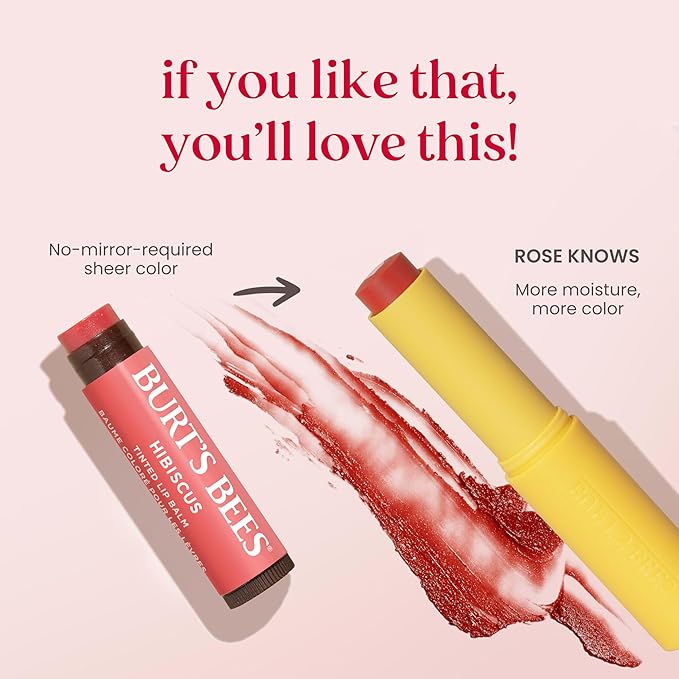 Burt’s Bees Back To School Dorm Essentials, Tinted Boosted Balm, Rose Knows, Hydrating Tinted Lip Balm with Vitamin C, E, and F Core, 24 Hour Lip Moisturizer, 100% Natural Origin, 1 Count, 0.16oz