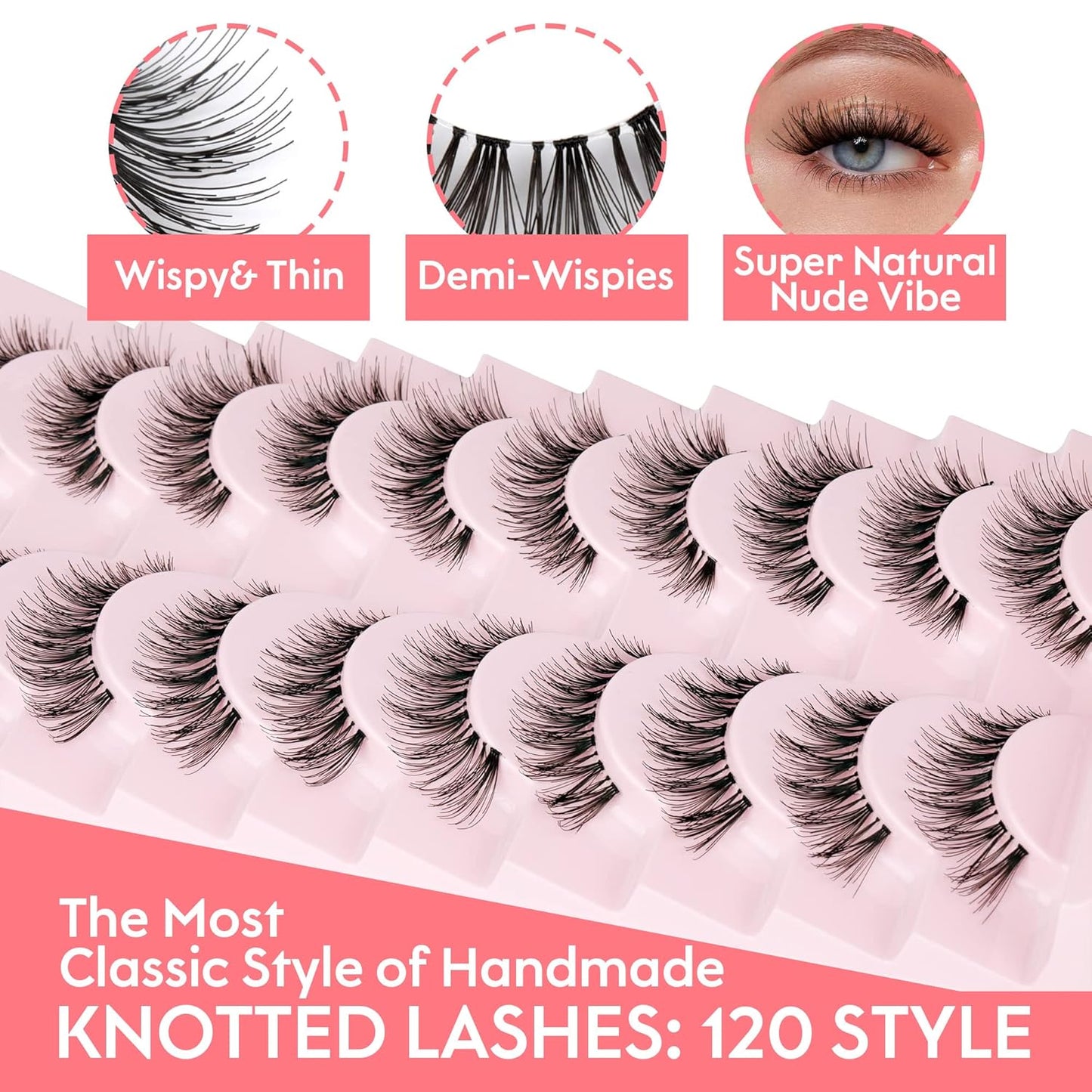JIMIRE False Eyelashes Cat-Eye Lashes Natural Look Demi-Wispies Faux Mink Lashes Classic Crossed Fake Eyelashes Natural Look (120)