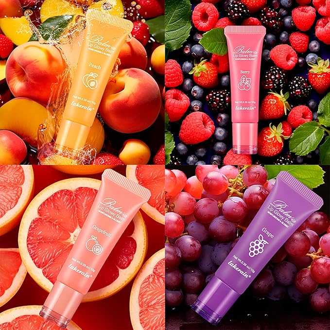 2Pcs Lip Glowy Balm and Lip Sleeping Mask Set, with 4 Flavor Options - Reduce Lip Lines, Enhance Lip Color, Hydrate & Plump Dry Chapped Lips Care (Peach)