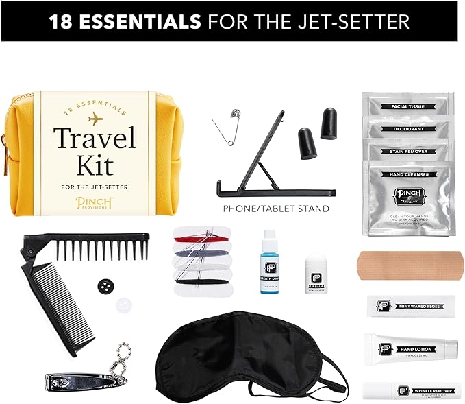 Pinch Provisions Travel Kit, includes 18 Must-Have Emergency Essential Items for Travelling, Ideal Road Trip or Airport Gift for Friends, Family & Peers, Portable Pouch