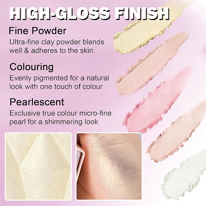 White Highlighter Makeup Palette Face Highlighter Powder Iluminadores De Maquillaje Narutal Shimmer Glitter Highlighter Contour Powder Makeup Palette-04 Ginger Color