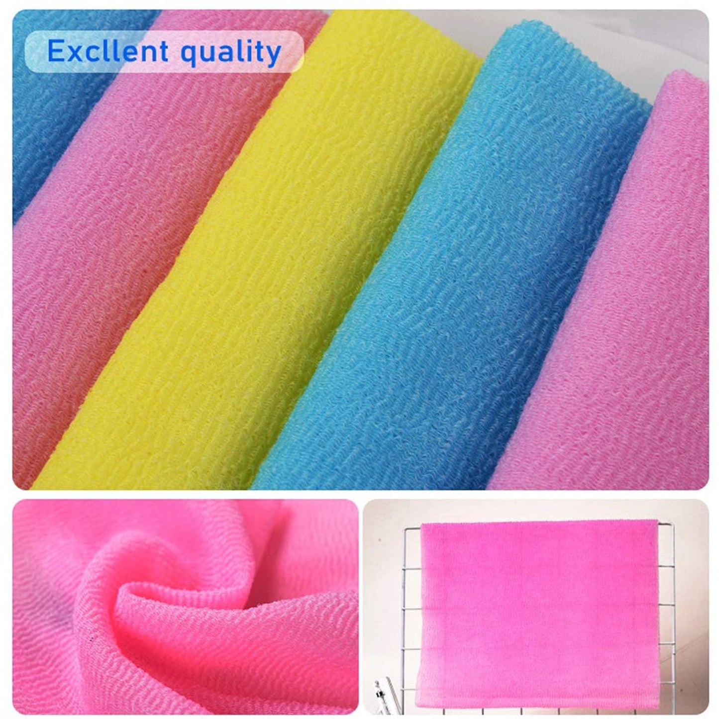 ARCH&M 35-Inch Exfoliating Back Scrubber (3 Pack), Japanese Nylon Beauty Washcloth for Shower, Korean Body Towel for Deep Exfoliation, Removes Dead Skin, Off-White
