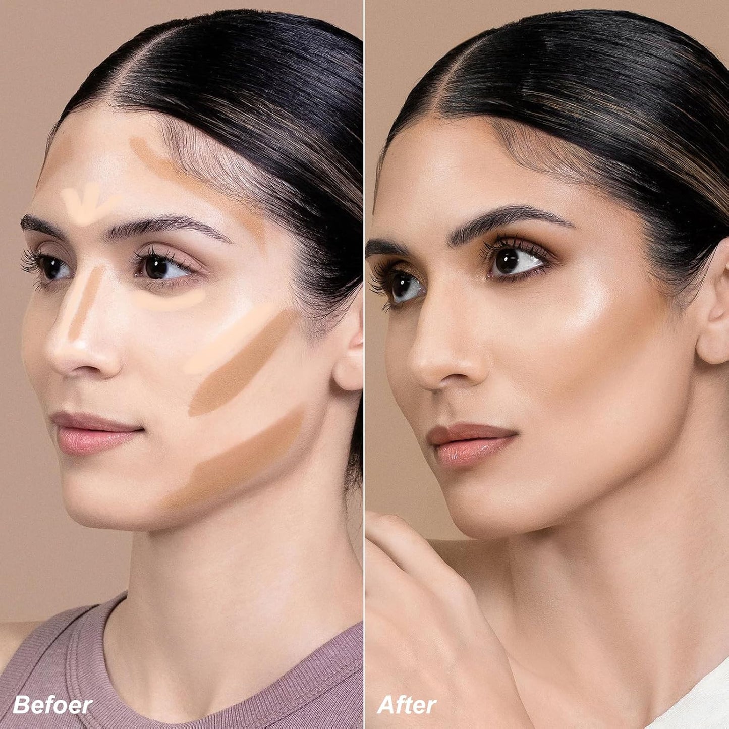 FOCALLURE 2 in 1 Cream Bronzer and Highlighter Stick,Non-greasy & Non-drying Contour Pencil,Easy to Create a Natural Matte Finishing,Long Lasting & Waterproof Face Brighten Make up Pen,DEEP