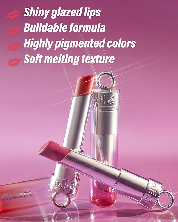 ATHE Glazm Lipbalm Stick - Vegan Glow Korean Lip Balm - Plumping, Volumizing & Highly Pigmented Lipstick - Soft Melting, Buildable Formula - Plant-Derived, Cruelty-Free, 0.12oz. (02 Iconic)