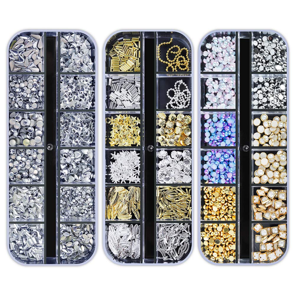 Artdone 12 boxes Nail Rhinestones,Nail Gems Nail Diamonds,Nail Art Studs Nail Crystals Nail Sequins for Nails Kit with 1 Tweezers and 3 Pen for Nail Art Supplies Accessories……