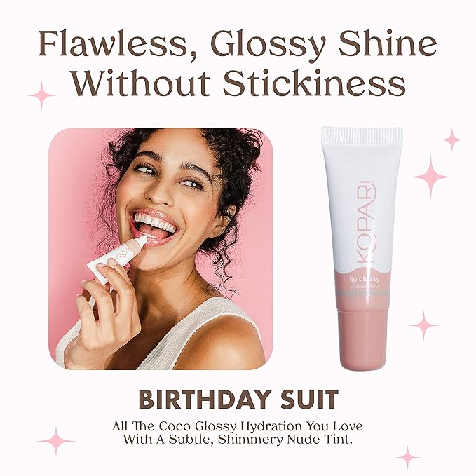 Kopari Coconut Lip Glossy Birthday Suit - Hydrating and Moisturizing Coconut Oil, Vitamin E and Shea Butter Lip Gloss With 100% Organic Coconut Oil, Non GMO, Vegan Sulfate Free (2 Pack)