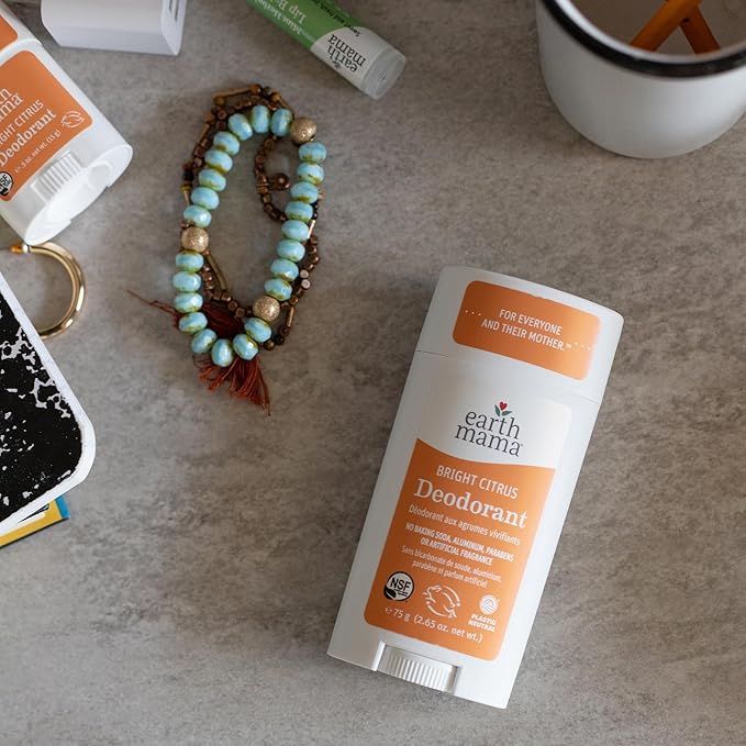 Earth Mama Bright Citrus Deodorant | Safe for Sensitive Skin, Pregnancy and Breastfeeding, Contains Organic Grapefruit and Calendula, No Baking Soda or Aluminum, 2.65-Ounce